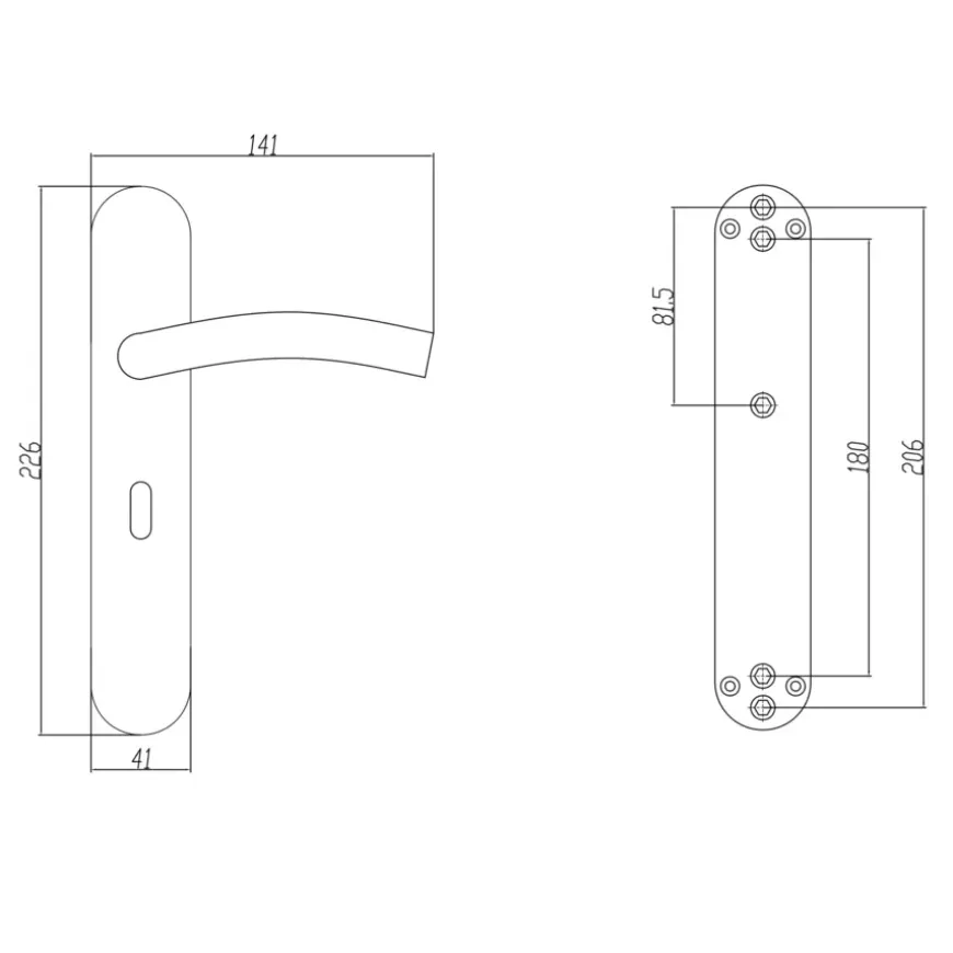 Novidade deurkrukset Hera ovaal schild met sleutelgat 56 mm RVS