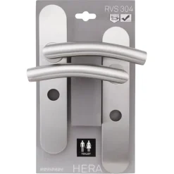 Novidade deurkrukset Hera ovaal schild met vrij-bezet sluiting 63/8 mm RVS
