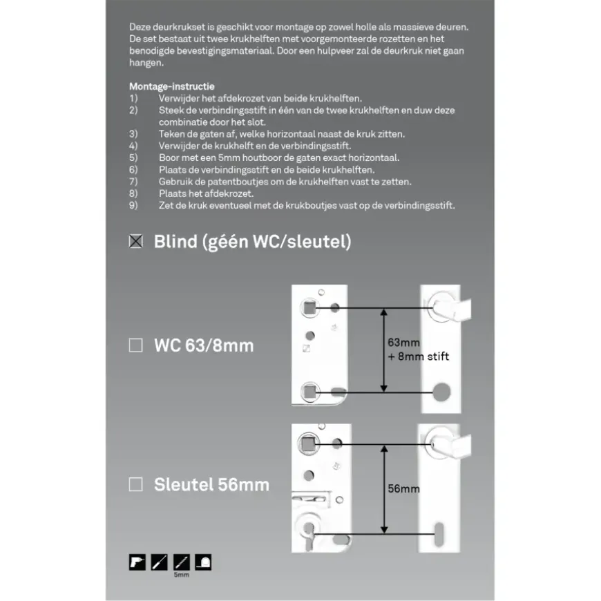 Novidade deurkrukset Parijs ovaal blind schild zwart RVS