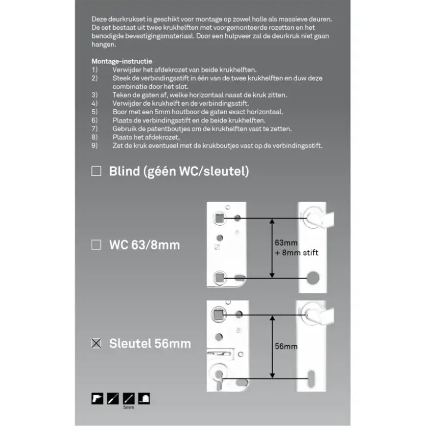 Novidade deurkrukset Parijs ovaal schild met sleutelgat 56 mm zwart RVS