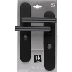Novidade deurkrukset Porto ovaal schild met vrij-bezet sluiting 63/8 mm zwart RVS