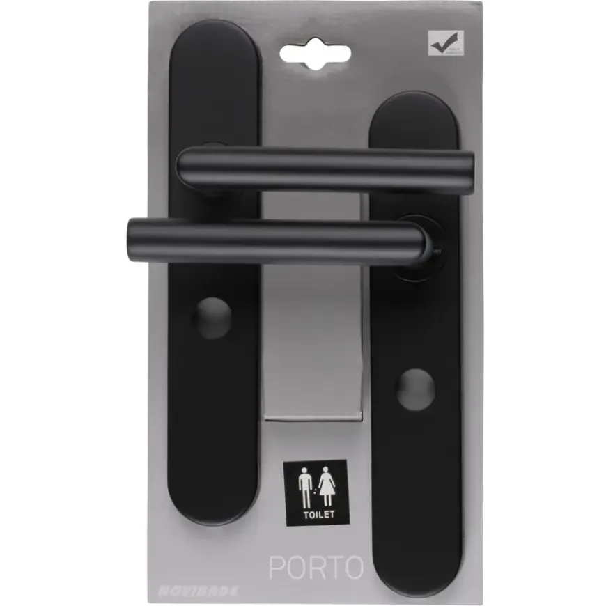 Novidade deurkrukset Porto ovaal schild met vrij-bezet sluiting 63/8 mm zwart RVS
