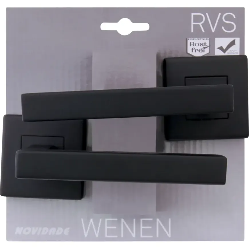 Novidade deurkrukset Wenen vierkant rozet zwart RVS