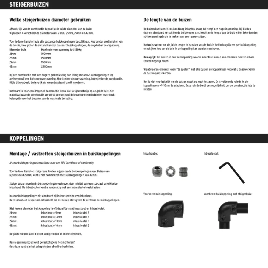 Novidade steigerbuis zwart lengte 500 mm ø 27 mm