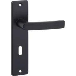 OK deurkruk set Blok recht schild sleutelgat 56 mm zwart aluminium