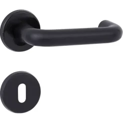 OK deurkruk set rond rozet zwart plastic