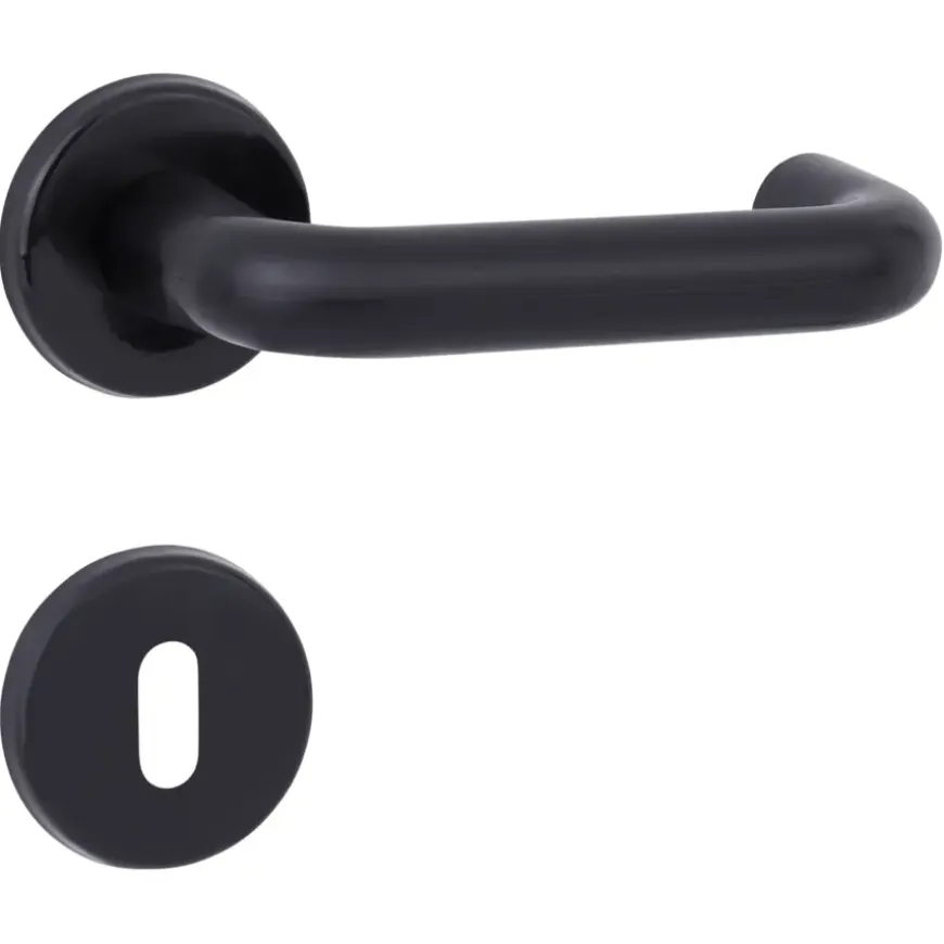 OK deurkruk set rond rozet zwart plastic