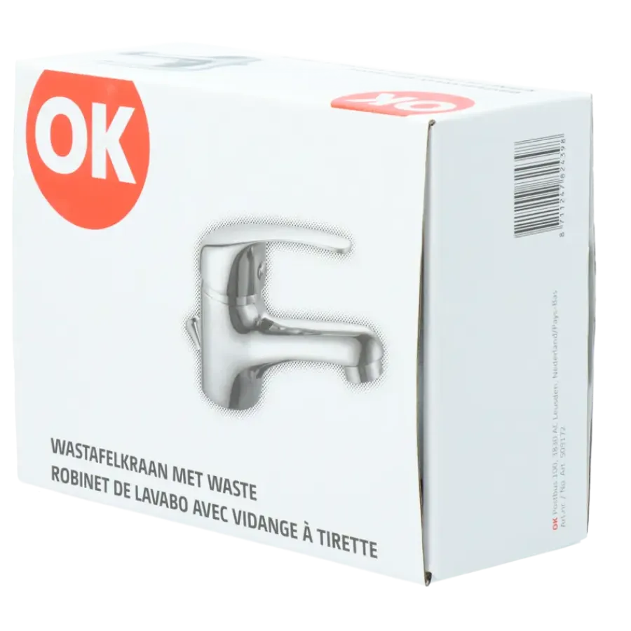 OK éénhendel wastafelkraan met lage uitloop en waste chroom