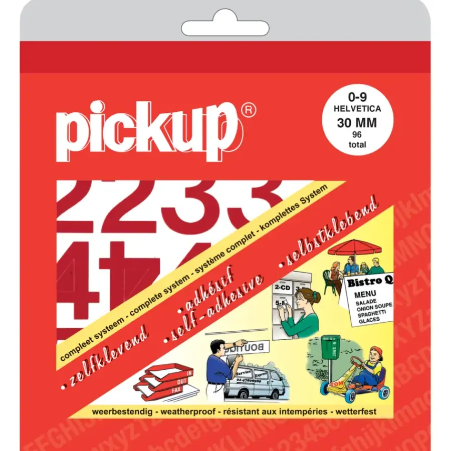 Pickup plakcijfers 0-9 Helvetica rood 30 mm