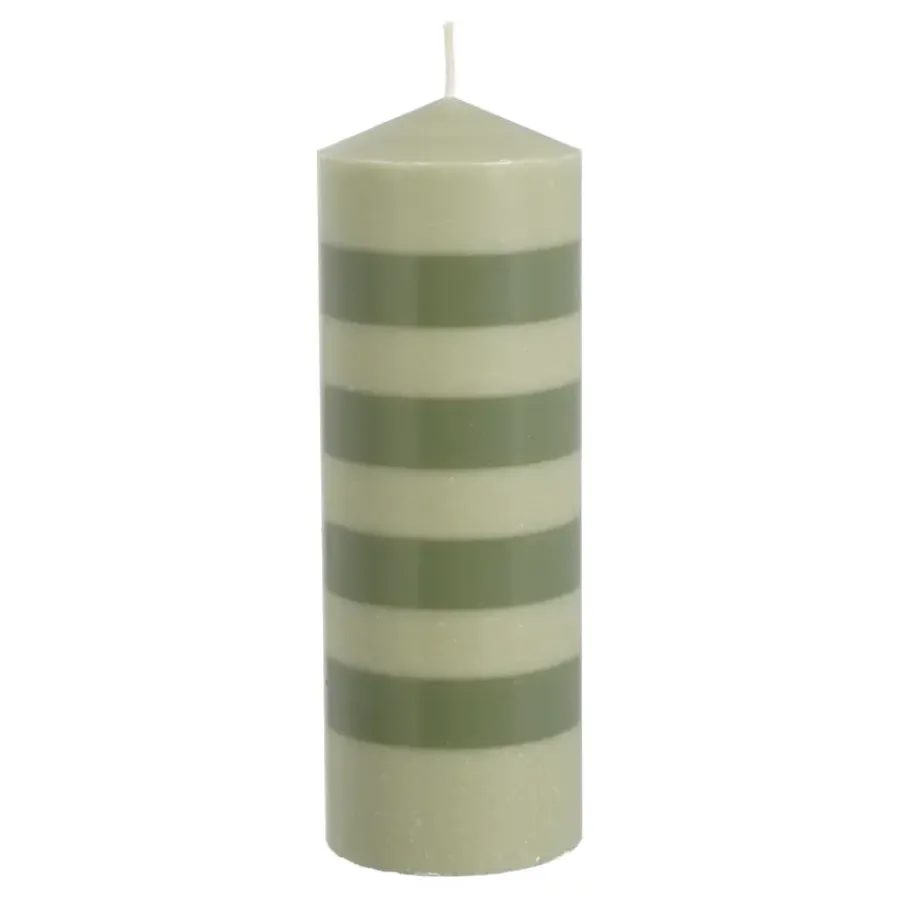 Geen Pilaar kaars stearine l.groen d.groen - h20xd7cm