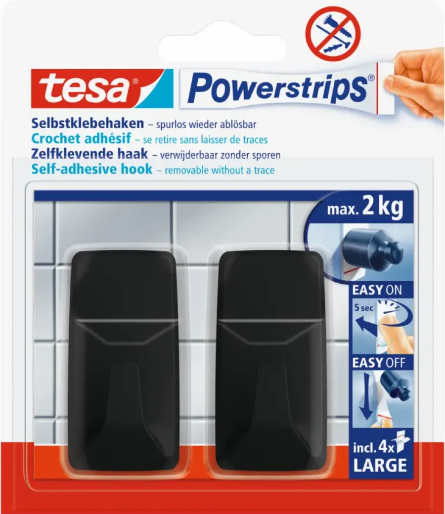 Tesa Powerstrips Zelfklevende haken L rechthoekig - draagkracht tot 2 kg - 3 stuks