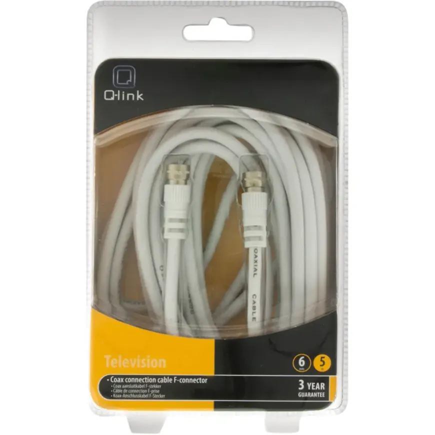 Q-Link coax kabel RG59 met F-connector 5 meter wit