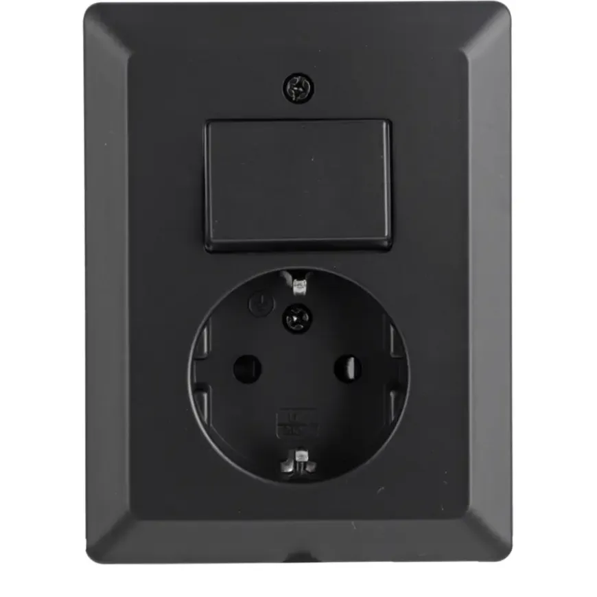 Q-Link Inbouw Enkel Geaard Stopcontact met Schakelaar Zwart