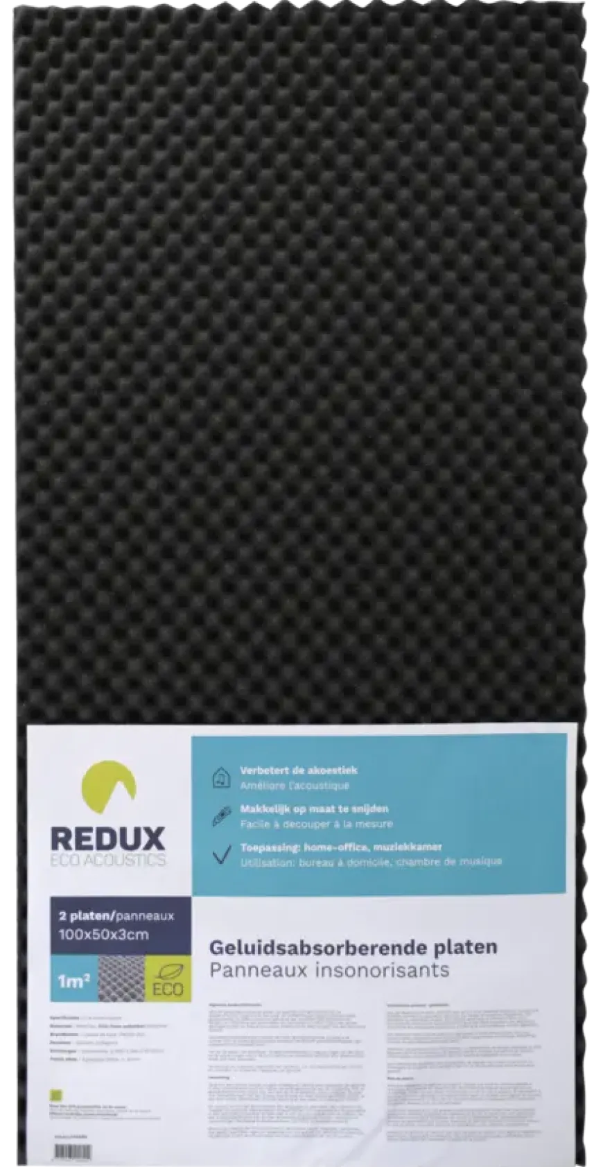 Redux geluidsabsorberende plaat zwart 100 x 50 cm 30 mm 2 stuks
