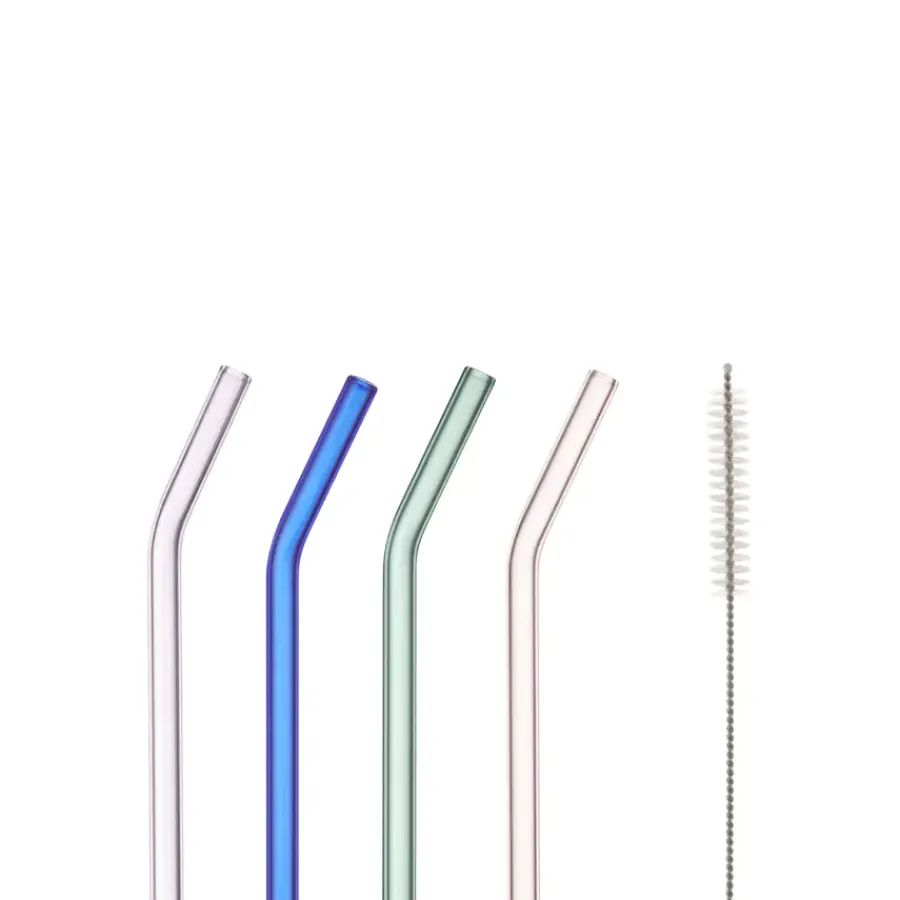 Geen Rietjes glas set van 4 met schoonmaakborstel