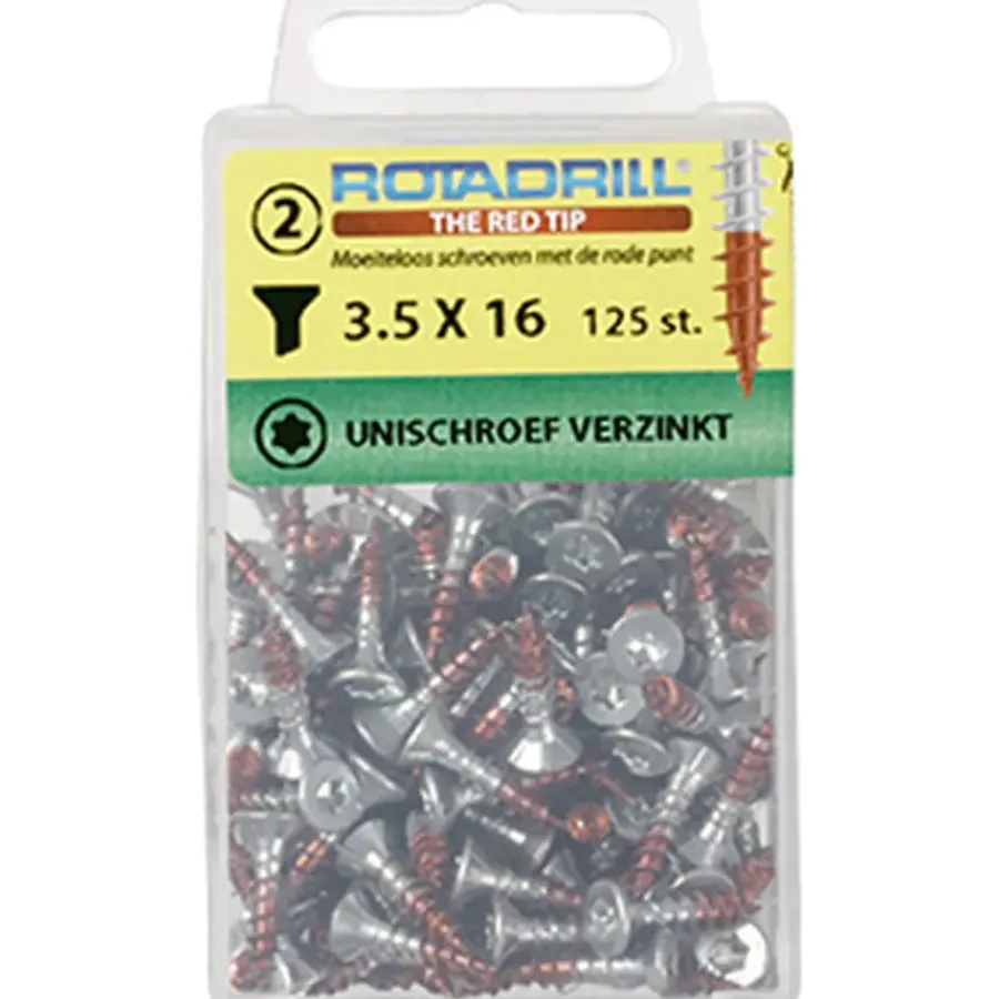 Rotadrill schroef universeel platkop T15 verzinkt 3.5x16 mm 125 stuks