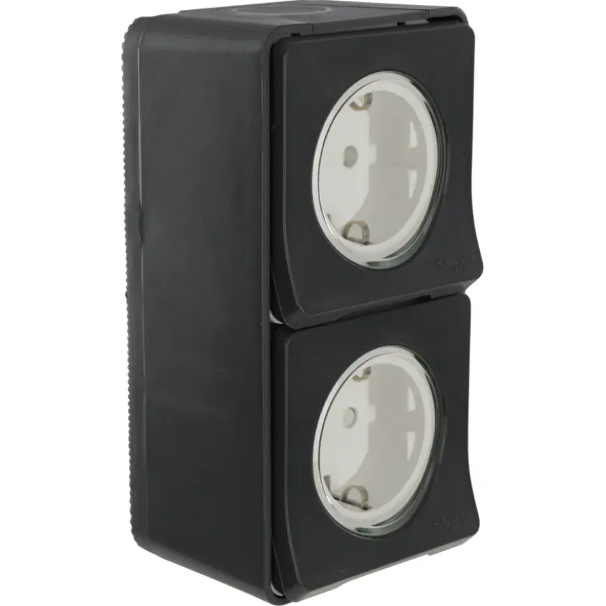 Schneider Electric Mureva Styl wandcontactdoos 2-voudig verticaal IP55 antraciet