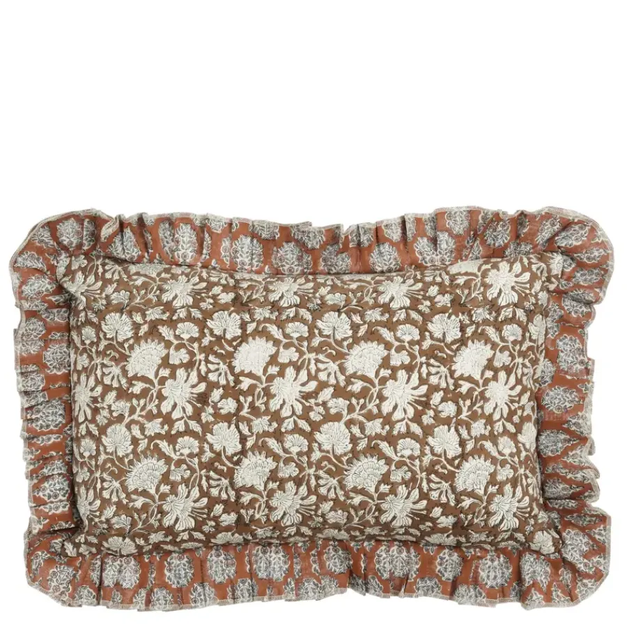 Geen Sierkussen bloemen donker bruin - l55xb35xh10cm