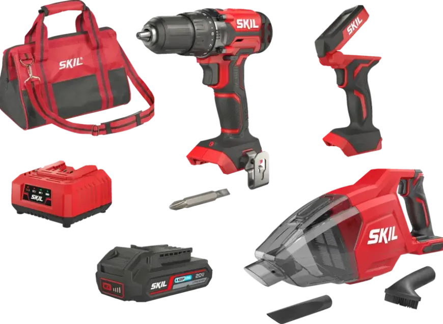 Skil 20V accuboormachine, LED-lamp & handstofzuiger incl. 2.0Ah accu+lader combinatieset