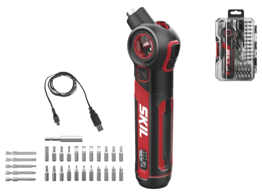 SKIL 4V accuschroevendraaier met kantelbare kop 2714GA (Incl. USB-C Lader, koffer en 28 accessoires)