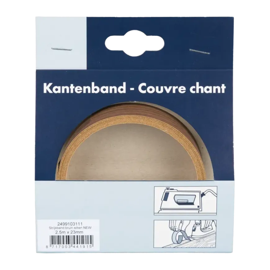 Strijkband bruin eiken 23 mm 2,5 meter