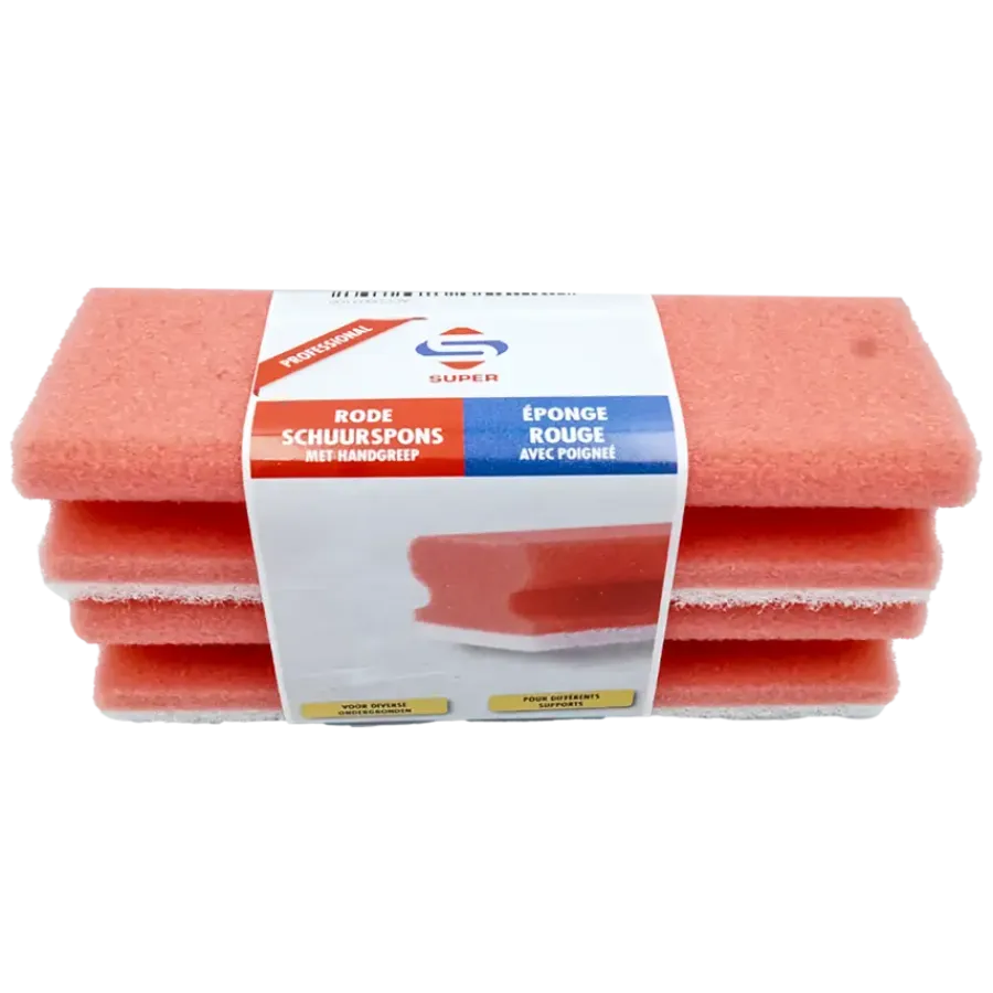 Super Cleaners SUPER schuur spons rood met handgreep per (2 verpakt)