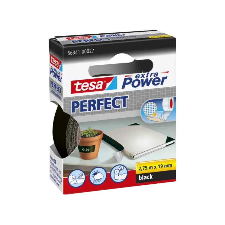 Tesa Extra Power Perfect ducttape zwart 19 mm x 2,75 m
