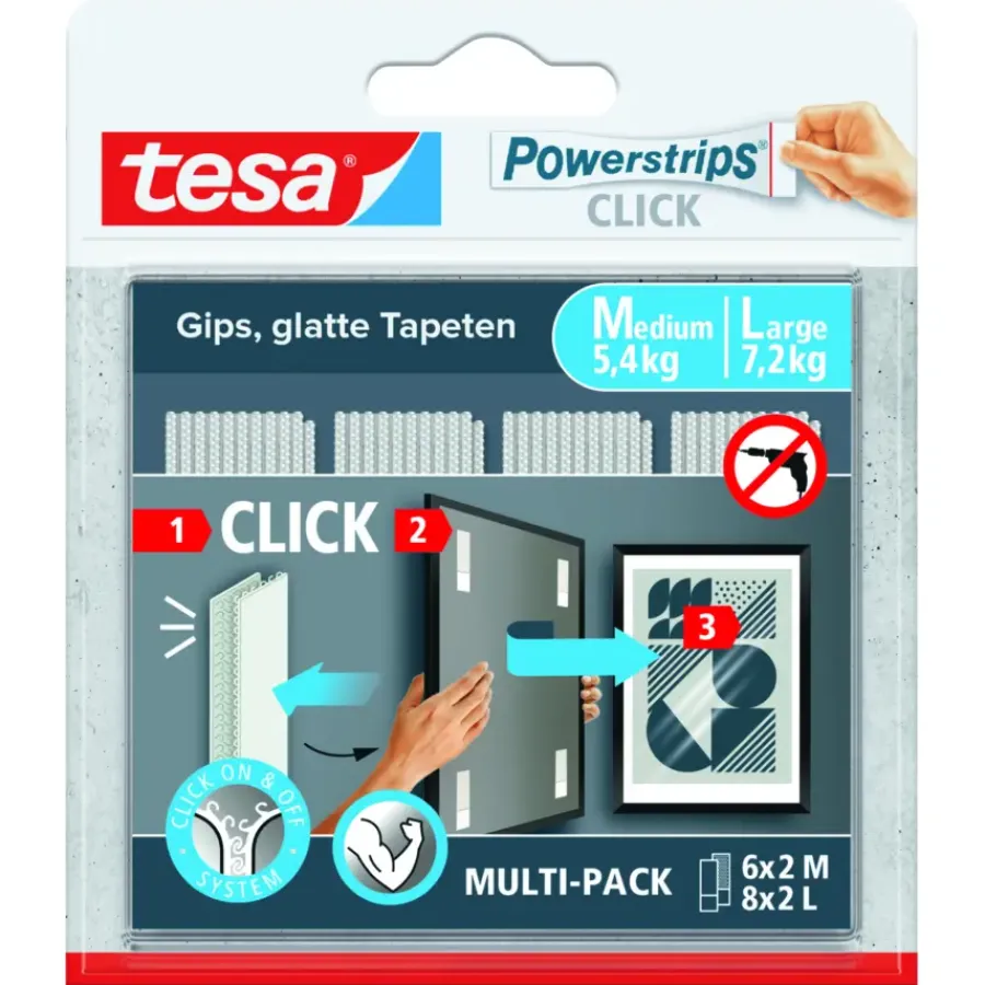 Tesa Powerstrips zelfklevende strip Click Combo 6x2 stuks Medium & 8x2 stuks Large