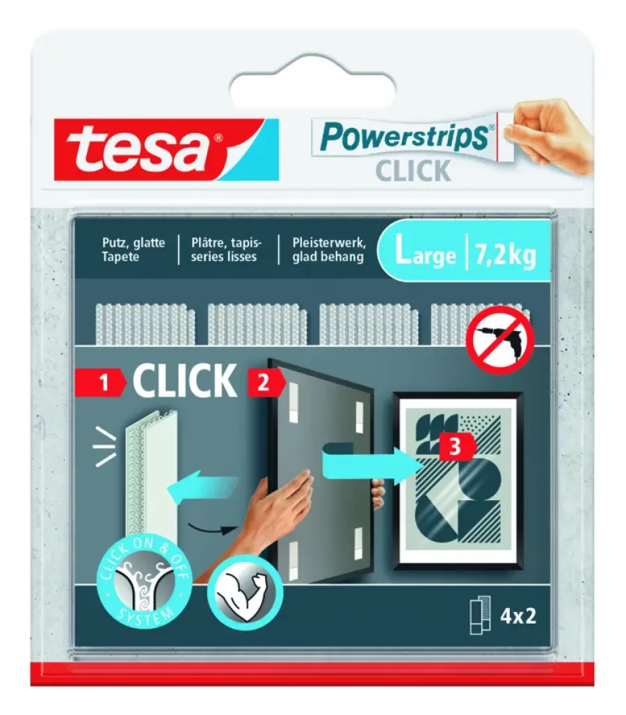 Tesa Powerstrips zelfklevende strip Click Combo 4x2 stuks draagkracht 7.2KG