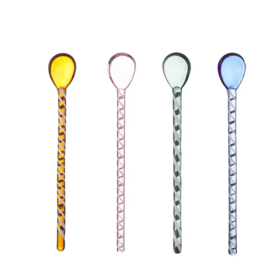 Geen Theelepel glas set van 4 roze, bruin, groen en blauw