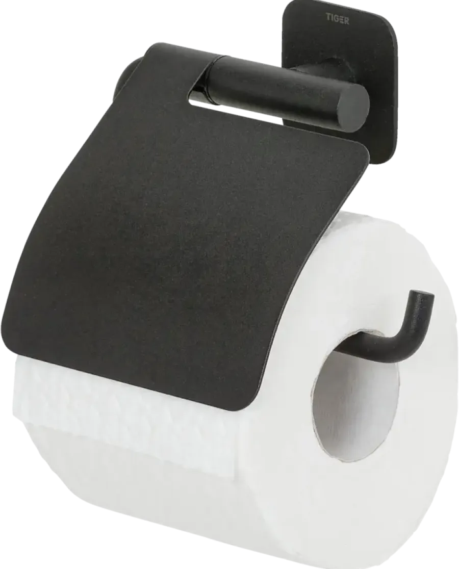 Tiger toiletrolhouder Colar met klep Zwart