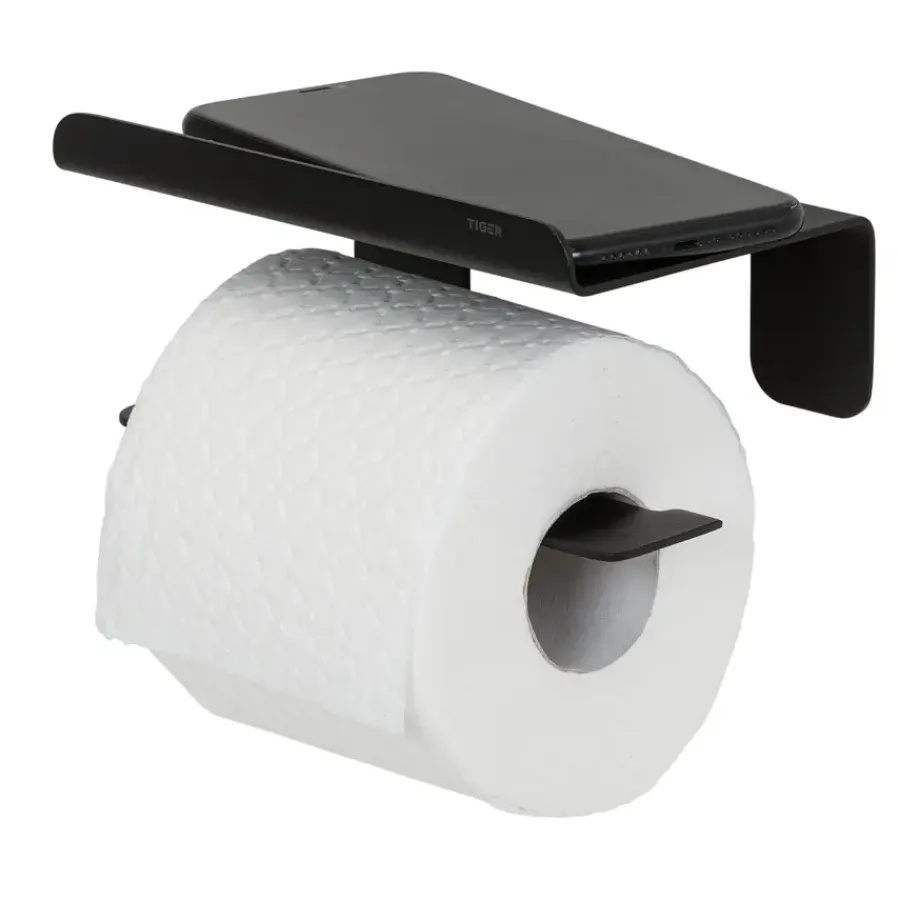 Tiger toiletrolhouder Colar met planchet Zwart