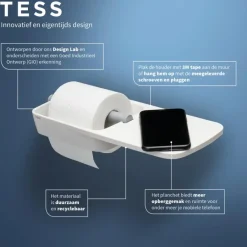 Tiger Toiletrolhouder TESS met planchet wit/lichtgrijs