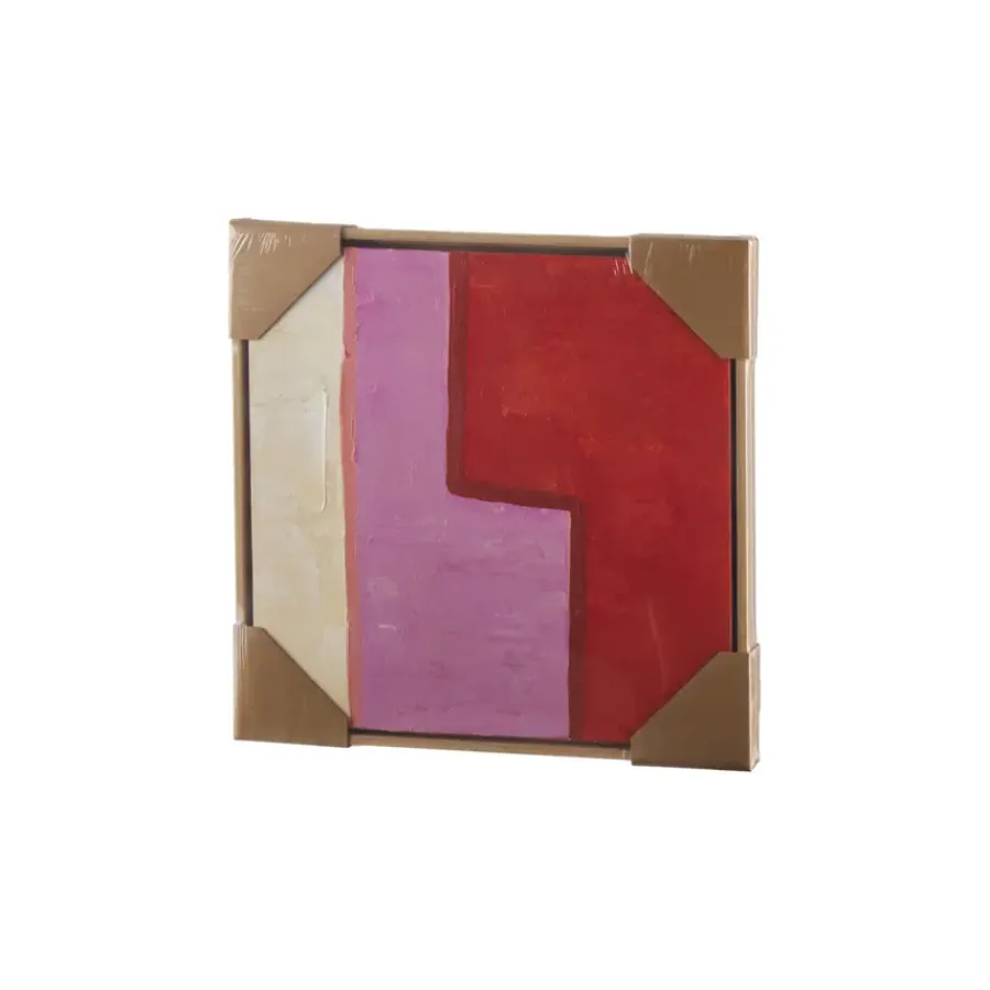 Geen Wanddecoratie rood roze crème 40x40x3.5cm