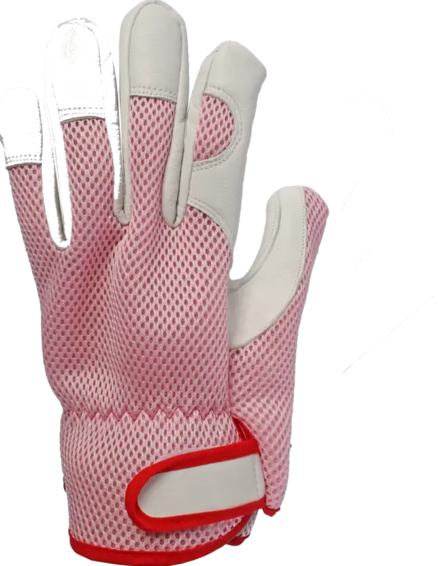 Werkhandschoenen roze leer S